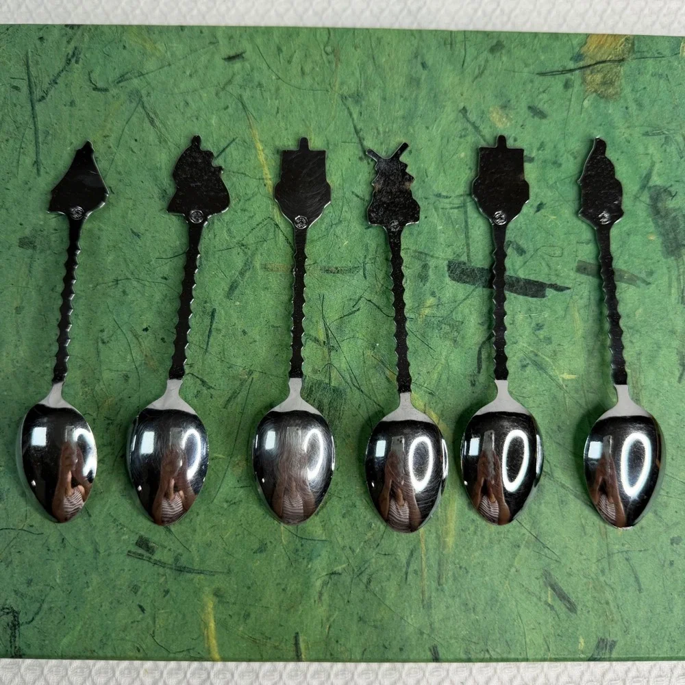 Vintage Holland Silver Souvenir Spoons Set of 6 Windmill Sailboat Dutch Folk Art